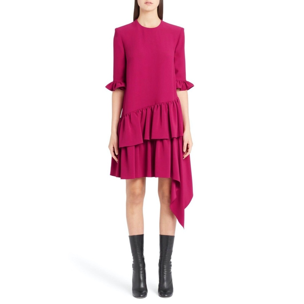 NEW Alexander McQueen Asymmetrical Ruffle Hem Crepe Dress, Size 0